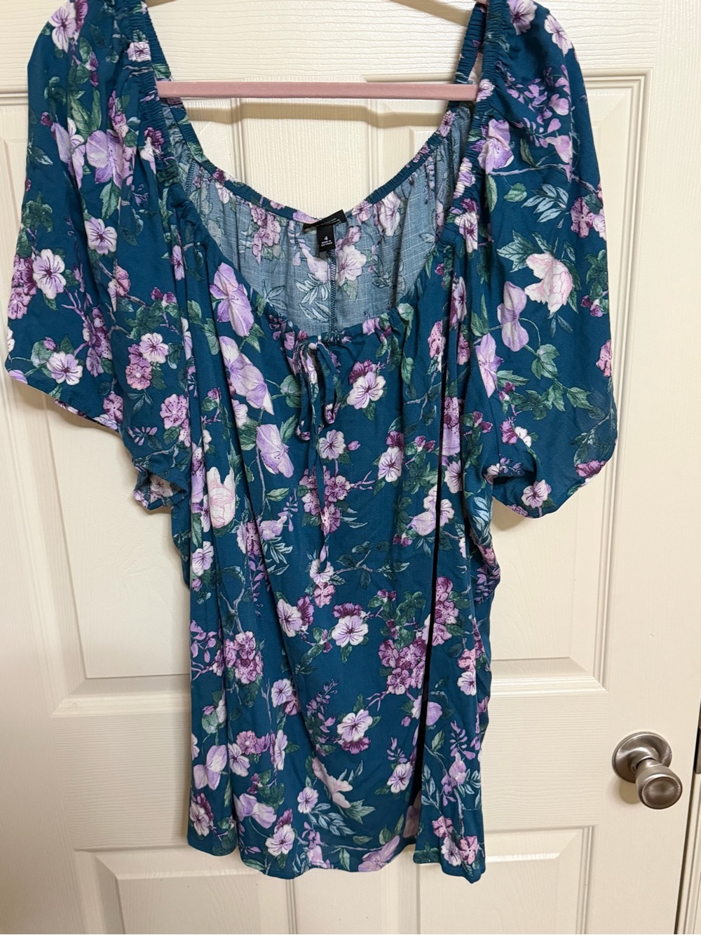 torrid Teal Floral Puff-Sleeve Tunic with Lavender Blooms size 4X
